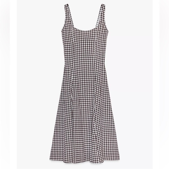 Zara Gingham Midi Dress, checkered brown & white - Picture 3 of 6